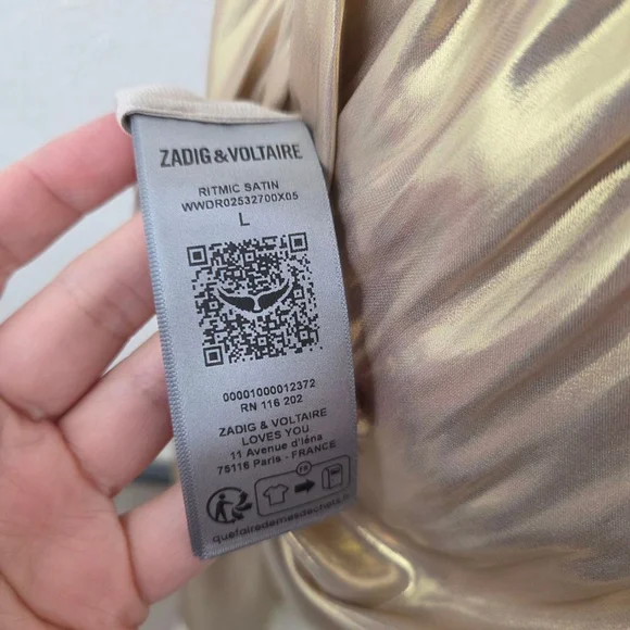 Zadig & Voltaire Ritmic gold satin dress maxi metallic goddess draped size large - Picture 6 of 7